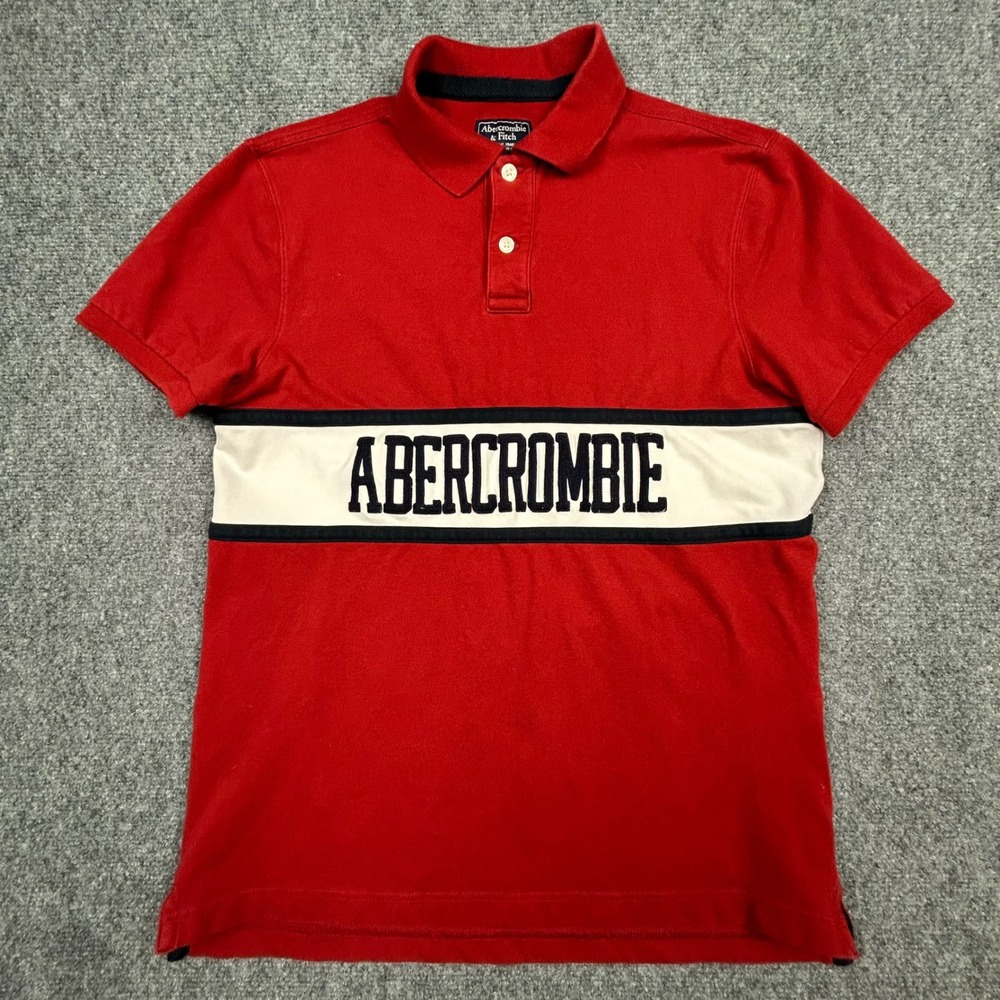VTG Abercrombie & Fitch Polo Shirt Men L Red White Stripe Varsity Collegiate Y2K